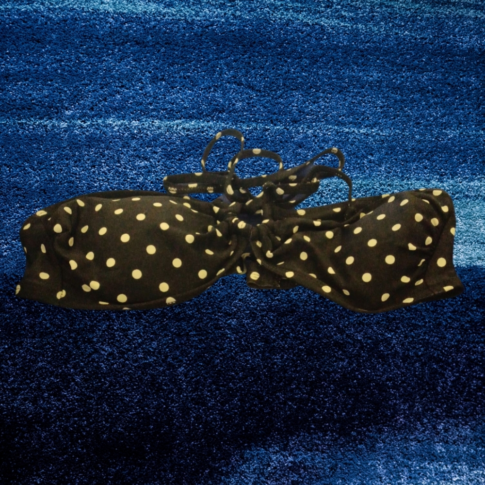 KAMALI KULTURE BLACK POLKA-DOT BANDEAU/HALTER BIKINI TOP SIZE S